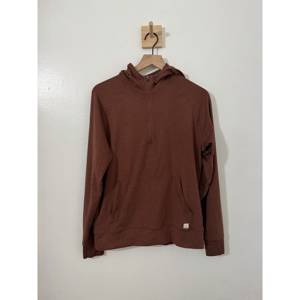 Vuori Ponto Performance Half-Zip Hoodie Mens Small Pullover Rust Brown Pocket